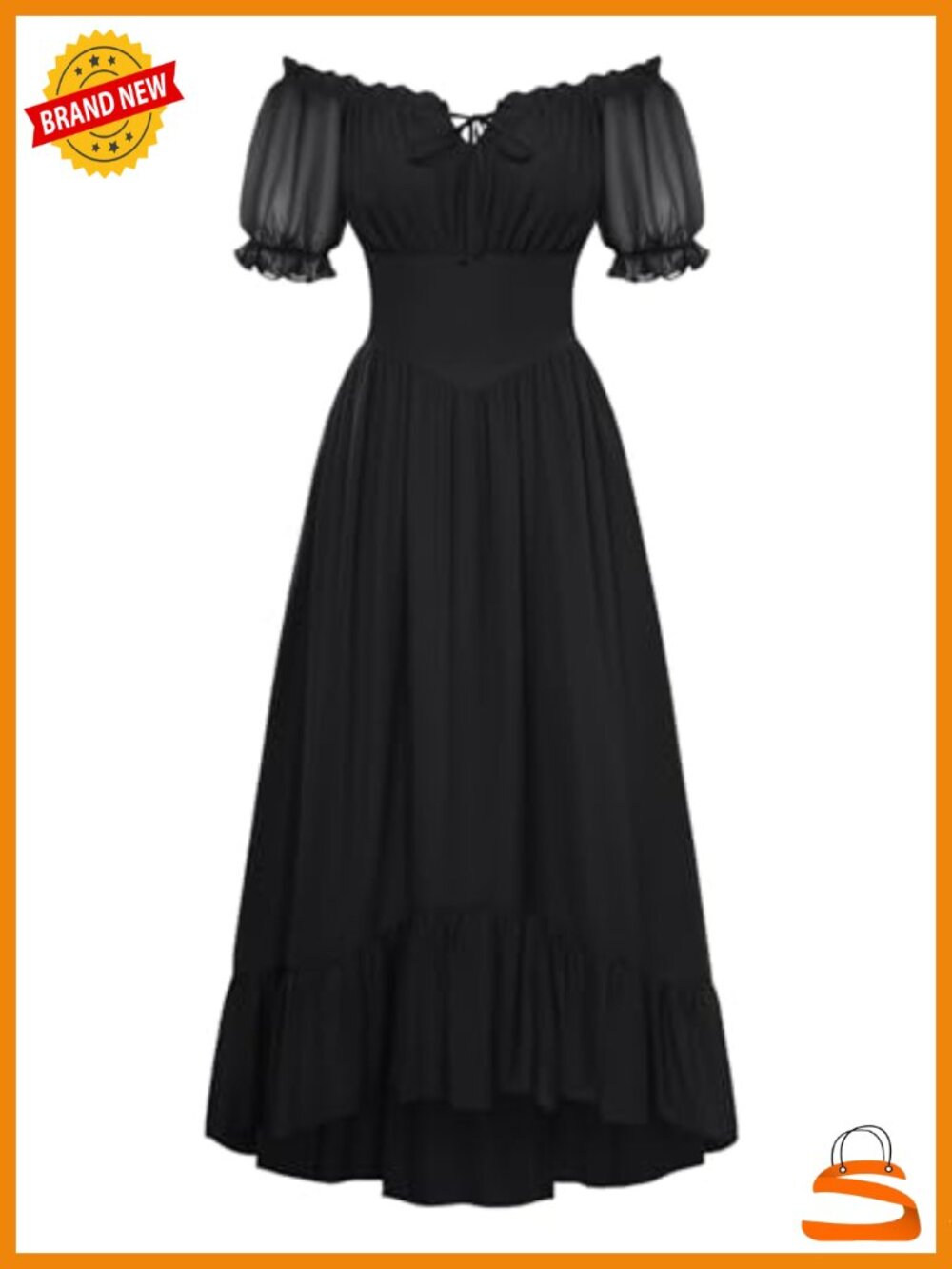 Renaissance Off Shoulder Puff Sleeve Maxi Dress with Pockets